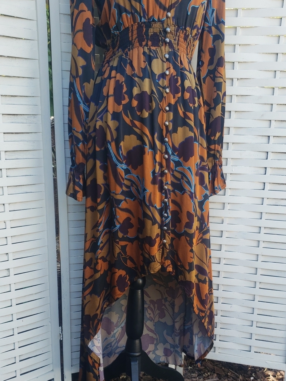 Shyanne Brown Floral High-Low V-Neck Dress Long Sleeve Size S - Picture 3 of 7